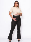 Kit 2 Calças Maternidade: Flare Gestante + Legging Preta (Zero Transparência)