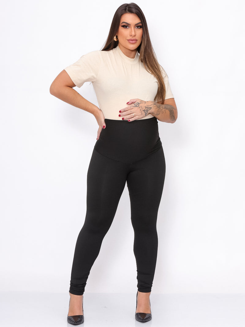 Kit 2 Calças Maternidade: Flare Gestante + Legging Preta (Zero Transparência)