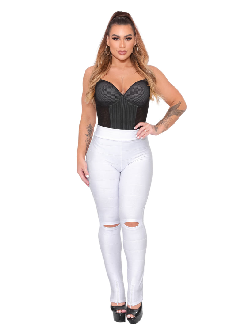 Calça Legging Bandagem Skinny Diversas Cores | Zíper na Perna | Rasgo no Joelho
