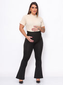 Kit 2 Calças Maternidade: Flare Gestante Preta Opaca (Zero Transparência)