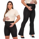 Kit Gestante 2 Peças: Calça Flare + Bermuda Short Maternidade Pretas Zero Transparencia