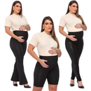 Kit Maternidade 3 Peças: Flare Bermuda Legging Montaria Cirre Pretas Gestante Zero Transparencia