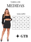 Tabela de medidas da saia lipo feminina