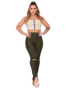 Calça Legging Bandagem Skinny Diversas Cores | Zíper na Perna | Rasgo no Joelho