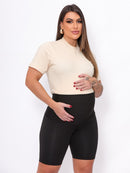 Kit 3 Peças Gestante: Legging Bermuda Calça Montaria Cirre Pretas Super Zero Transparencia