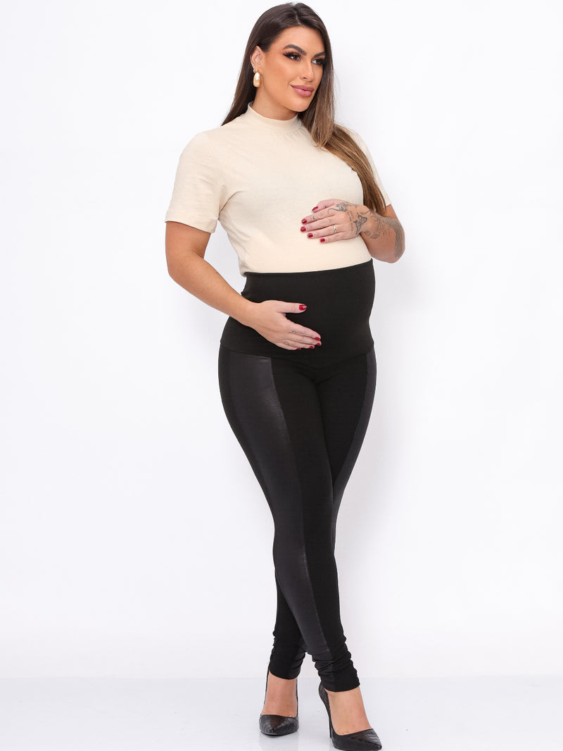 Kit 2 Calças Maternidade: Montaria Cirrê Gestante + Legging Preta (Zero Transparência)