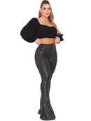 Calça Flare Premium Feminina Cintura Alta – Compressão e Brilho Elegante