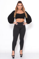 Calça legging pezinho feminina preta em Suplex com cintura alta