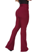 Calça flare feminina bandagem modeladora de cintura alta